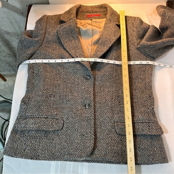 Vintage Halston women’s wool blazer jacket size 6 six grey tan office career - Picture 7 of 8